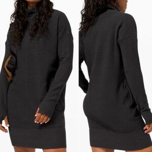 Lululemon women’s call for cozy black oversized above the knee high neck Dress 8